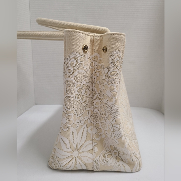 OSCAR DE LA RENTA Ivory & Beige Floral Canvas Tote Bag - Picture 6 of 16